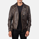 Yabion Brown Leather Biker Jacket